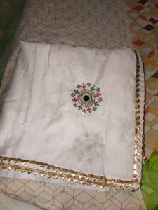 White Dupatta with Mirror Work