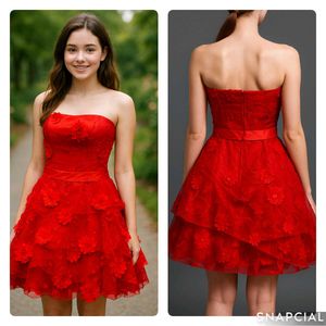 Red Floral Strapless Party Dress