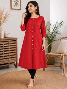 Red Button-Up Anarkali Kurta