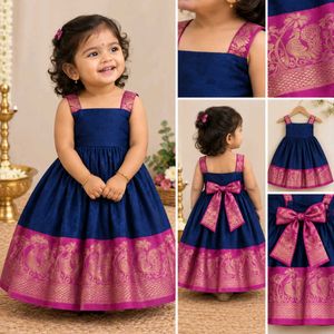 Girls Royal Blue & Pink Ethnic Dress