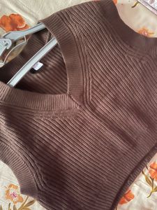 Brown Ribbed Knit Top