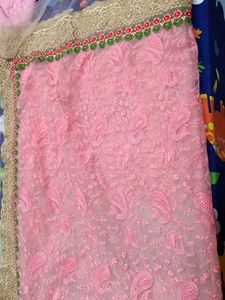 Pink Embroidered Net Saree
