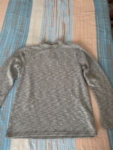 Grey Glittery Ribbed Turtleneck Top