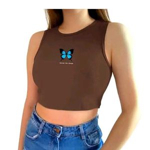 Brown Butterfly Crop Top