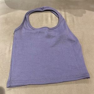Purple Ribbed Halter Neck Crop Top