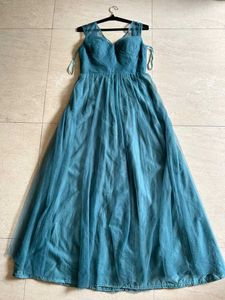 Elegant Teal Tulle Maxi Dress