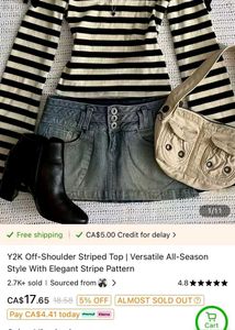 stripe y2k off shoulder top