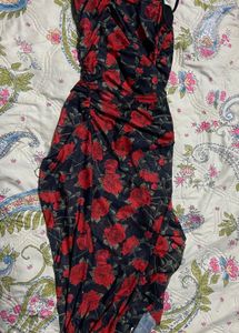 Chic Rose Print Ruched Maxi Dress