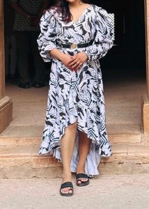 Stylish V-Neck Leaf Print Dress