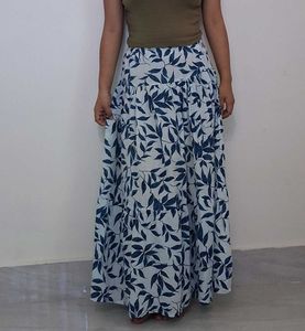 Bohemian Leaf Print Tiered Maxi Skirt