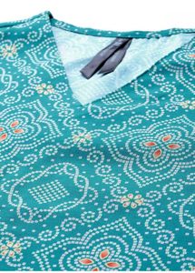Teal Geometric Print V-Neck Kurta