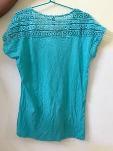 Aqua Green Lace Trim Tunic Top