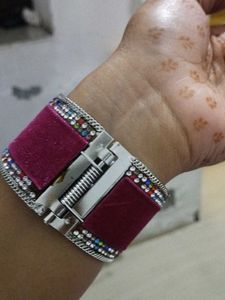 Pink &amp; Silver Cuff Bracelet