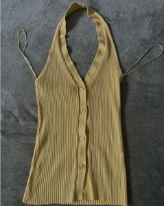 ZARA Yellow Ribbed Halter Backless Top
