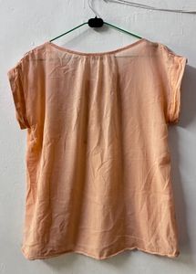 Peach Embroidered Short Sleeve Top