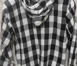 Zara black and white plaid hooded shacket