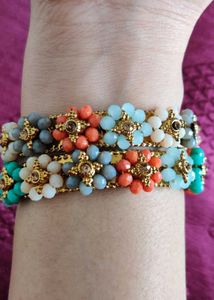 Classy Multicolour Set Of 2Metal GoldShade Bangles