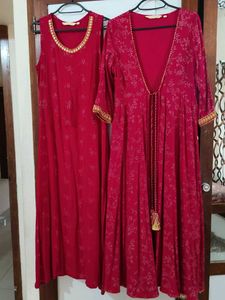 2 pieces Pink Red Kurta Set with Gold Print