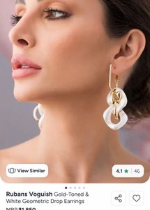 Chunky White & Gold Drop Earrings