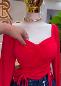 Red Ruched Off-Shoulder Top
