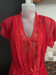 2 pies Sheer Red Lace Robe &amp; Lingerie Set