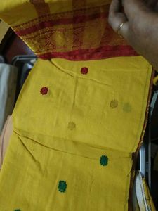 Elegant Yellow Cotton Tant Benarasi Saree