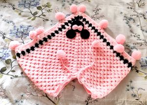 Handmade Crochet Poncho with Pom-Poms