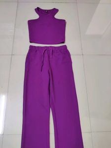 Purple Crop Top &amp; Flared Pants Set
