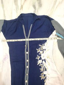 Title: Blue White Embroidered Anarkali Kurta Used