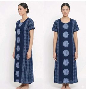 Cozy Navy Blue Floral Nightgown