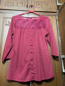 Maroon Lace Detail Top