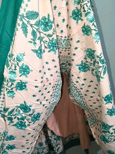 Peach Floral Print Anarkali Kurta heavy