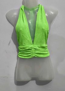 Neon Green Halter Neck Ruched Top