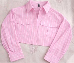 Pink Striped Cropped Shirt