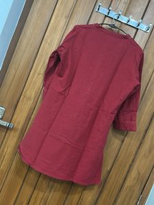 Red Kurti with Embellished Neckline
