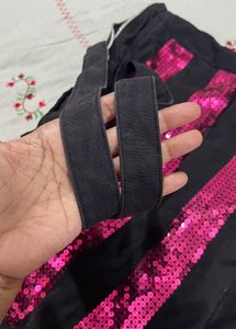 Sparkly Black  Bag with Pink Stripes