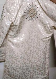 Men's Sherwani Jacket - Cream Brocade