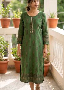Green Printed Kurta
