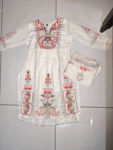 Embroidered White Kurta Set