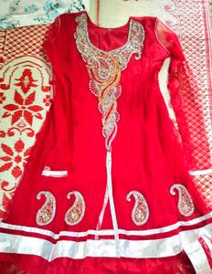 Stunning Red Embellished Kurta Set