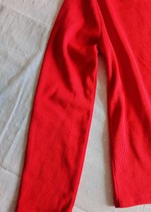 Vibrant Red Ribbed Square Neck Top