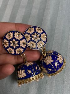 Blue Floral Jhumka Earrings