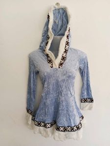 Ice Blue Crushed Velvet Hooded Dress
