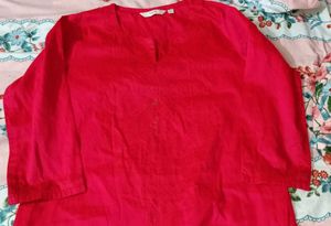 Bright Red Embroidered Kurta