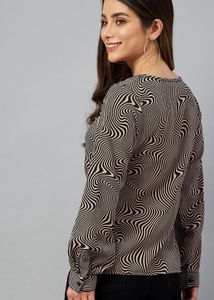 Beige and Black Geometric Print Top