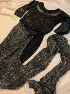 Stunning Black Sequined Saree with Blouse ready to