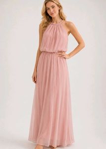 Elegant Pink Halter Maxi Dress