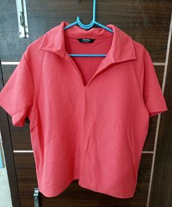 Coral Textured Collared Top