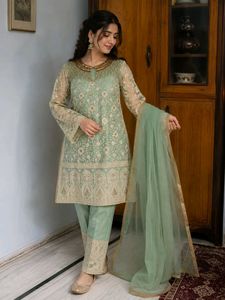 Elegant Mint Green Embroidered Kurta Set