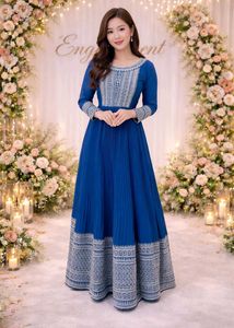 Elegant Blue Ethnic Anarkali Gown with dupatta